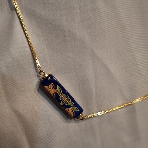 Hand painted floral beaded  gold-tone necklace 22"